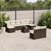Set Divani da Giardino 10pz con Cuscini in Polyrattan Marrone 3250122