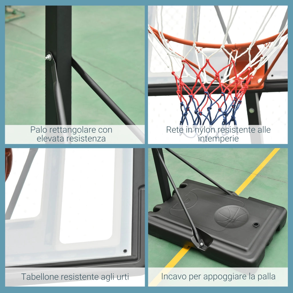EasyComfort Canestro Basket per Adulti con Altezza Regolabile 302-352cm, Struttura in Acciaio, PE e PVC, Nero
