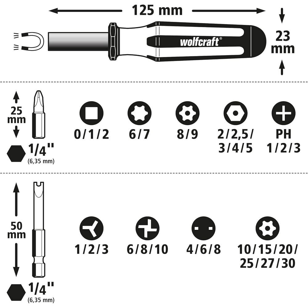 Set Wolfcraft 30 Inserti con Avvitatore Manuale e Valigetta