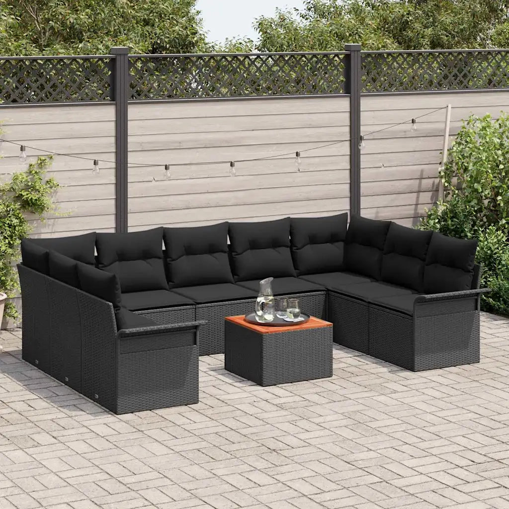 Set Divano da Giardino con archiviazione 10 pcs Nero polyrattan 3356042