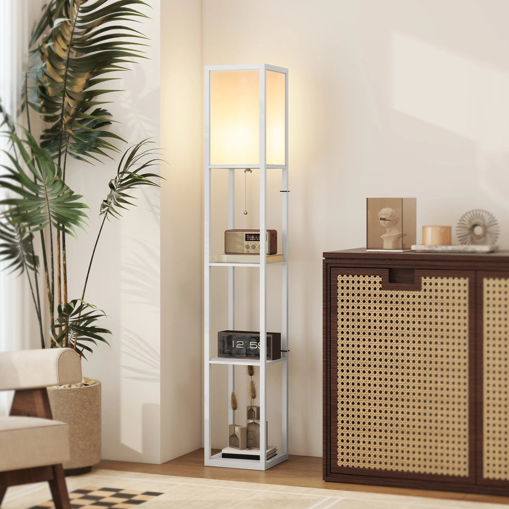Libreria Lampada da Terra con Scaffale ¨C Minimal ¨C Bianco