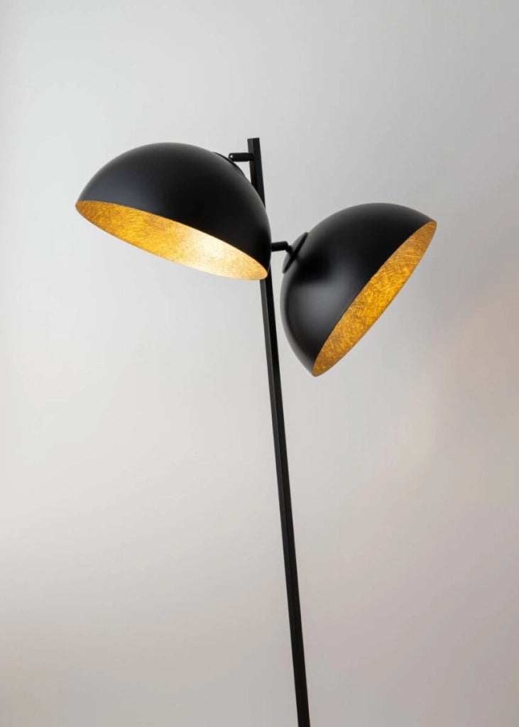 Lampada da terra inclinata bianca, 2 cupole nero-oro E27 Sigma