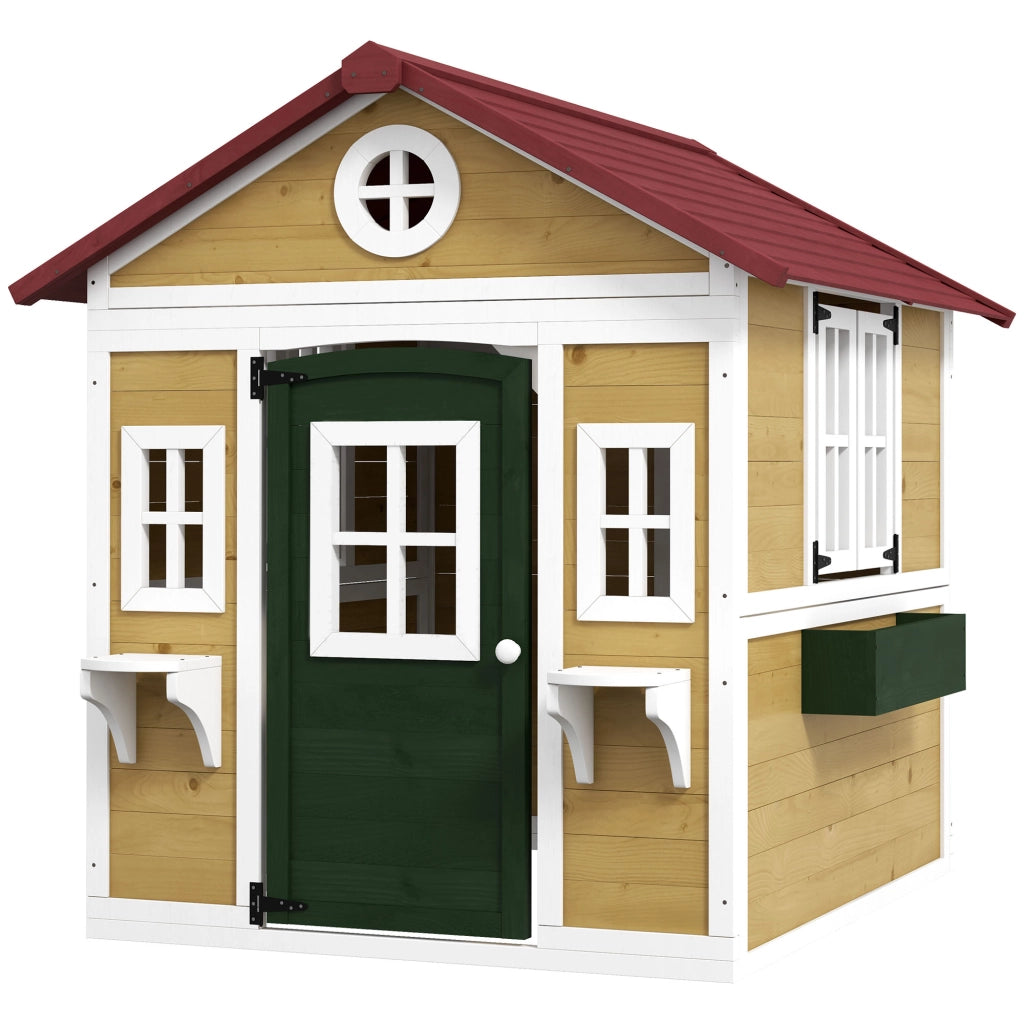 Casetta gioco bambini esterno con finestre e fioriere ¨C Xylo ¨C legno beige 114x126x135 cm