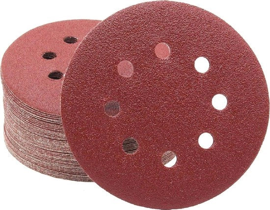 Set di dischi abrasivi per sega a nastro professionale, 180 pezzi, 8 fori, 125 mm, grana 40/60/80/120/180/240, per seghe a nastro esentrici, carta abrasiva.