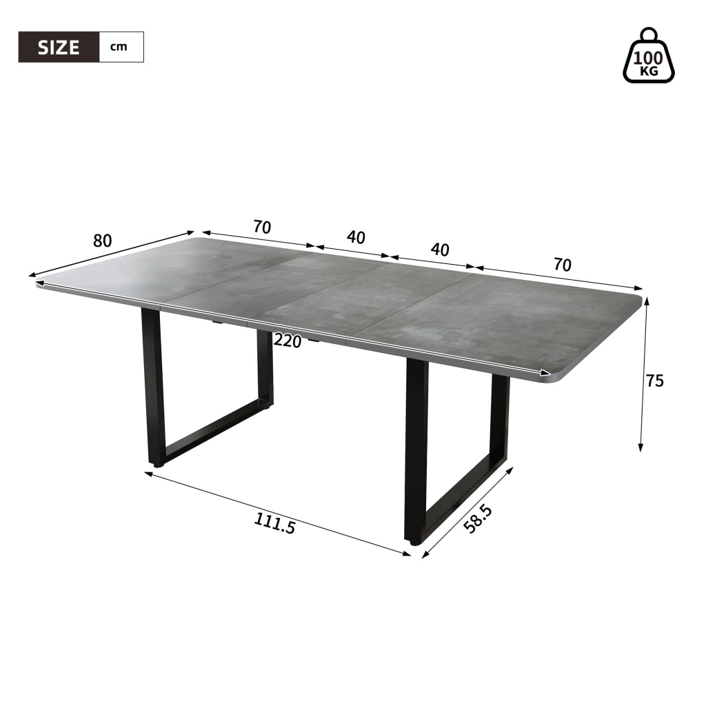 Tavolo da pranzo allungabile a 3 lunghezze 140/180/220x80 cm, grigio, in MDF, per 6-10 persone