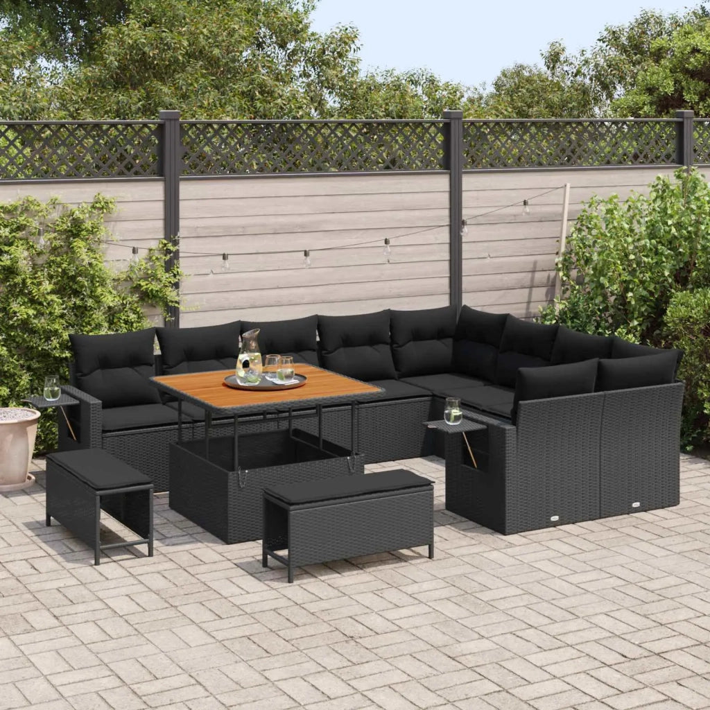 Set Divano da Giardino con cuscino 13 pcs Nero polyrattan