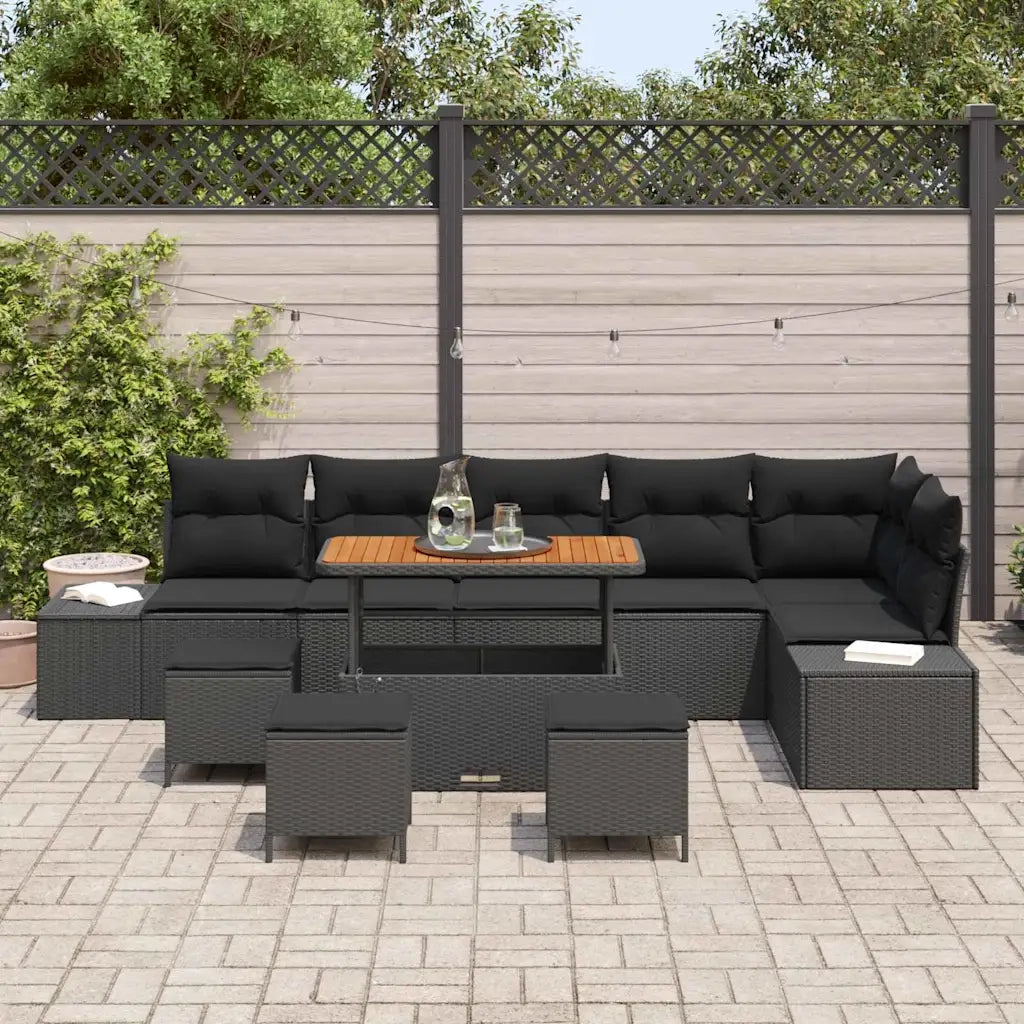 Set Divano da Giardino con cuscino 10 pcs Nero polyrattan 3362809