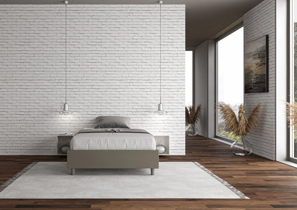 BS COM Letto una piazza e mezza con rete imbottito 120x200 similpelle cappuccino