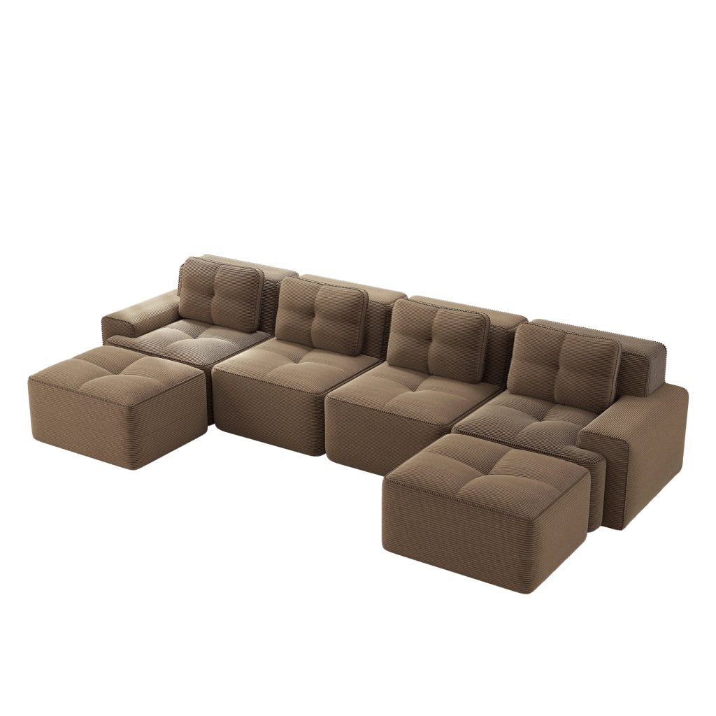 Divano Modulare 4 Posti con Chaise Longue ¨C Xylo ¨C Velluto a Coste, Marrone