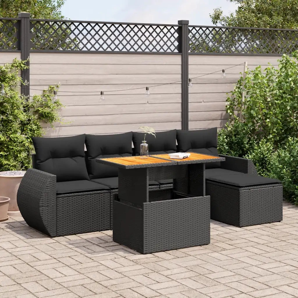 Set Divano da Giardino 6 pz con Cuscini Nero in Polyrattan 3327247