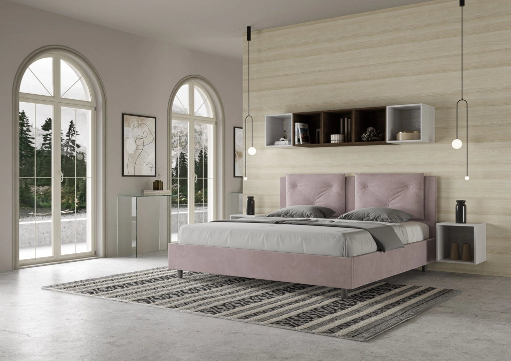 BS COM Letto matrimoniale king size con rete imbottito 190x190 microfibra glicine
