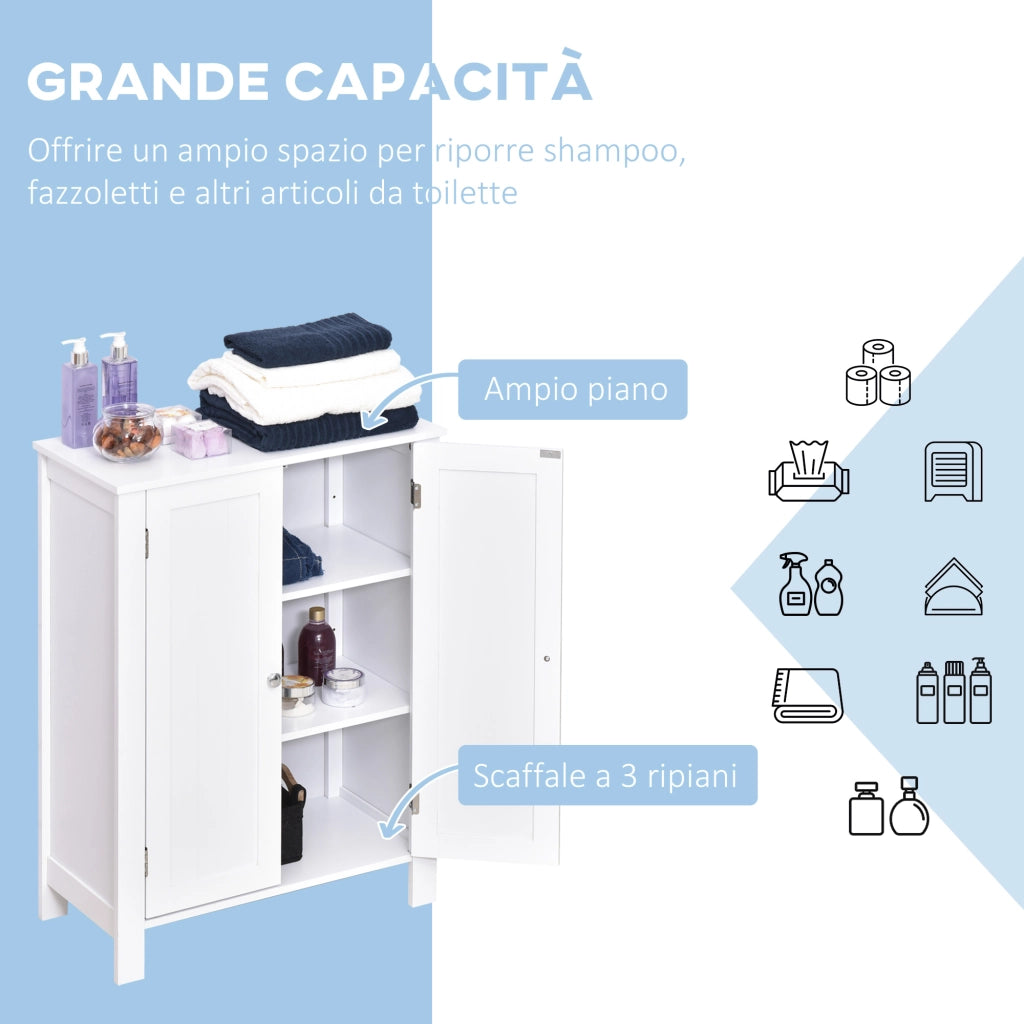 Mobiletto da Bagno con Ante e Ripiani ¨C Minimal ¨C Bianco MDF 60x30x80 cm