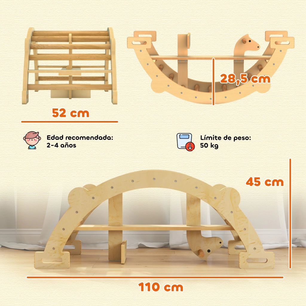 Arco Scalabile Montessori con Cavallo a Dondolo ¨C Minimal ¨C Legno Naturale