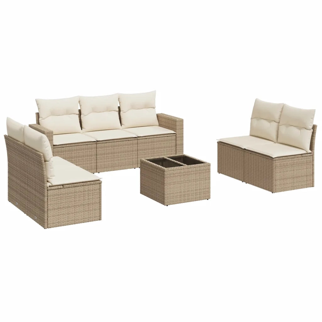 Set Divano da Giardino 8 pz con Cuscini Beige in Polyrattan 3218828