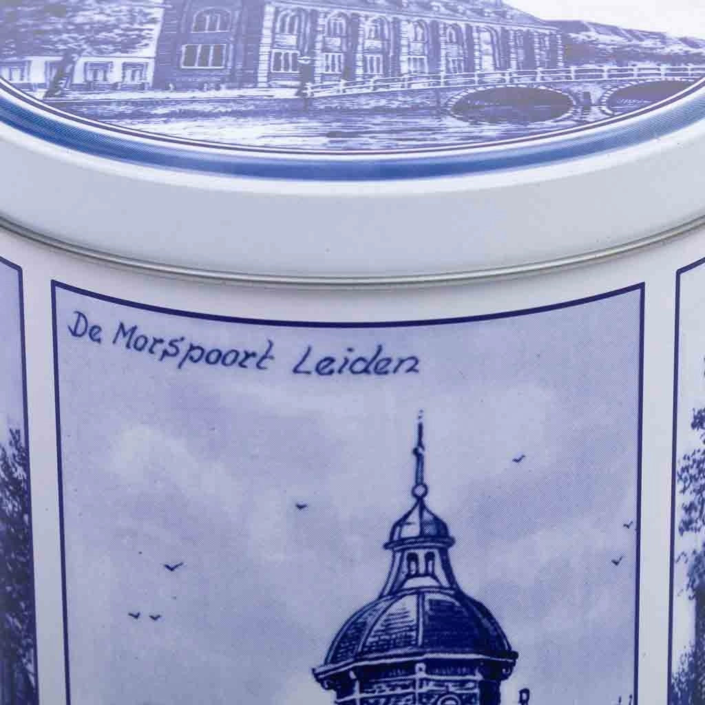Contenitore in metallo blu e bianco D10x11,5h cm