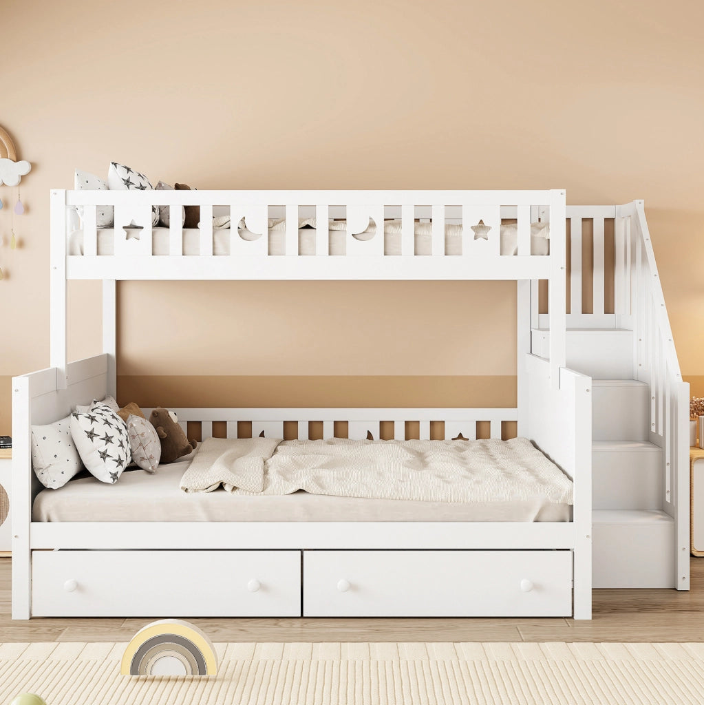 Letto a castello multifunzionale per bambini con scala contenitore e 2 cassetti