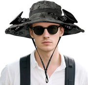 Cappello da Sole in Tela Donkergriese con Ventilatore per Uomini e Donne