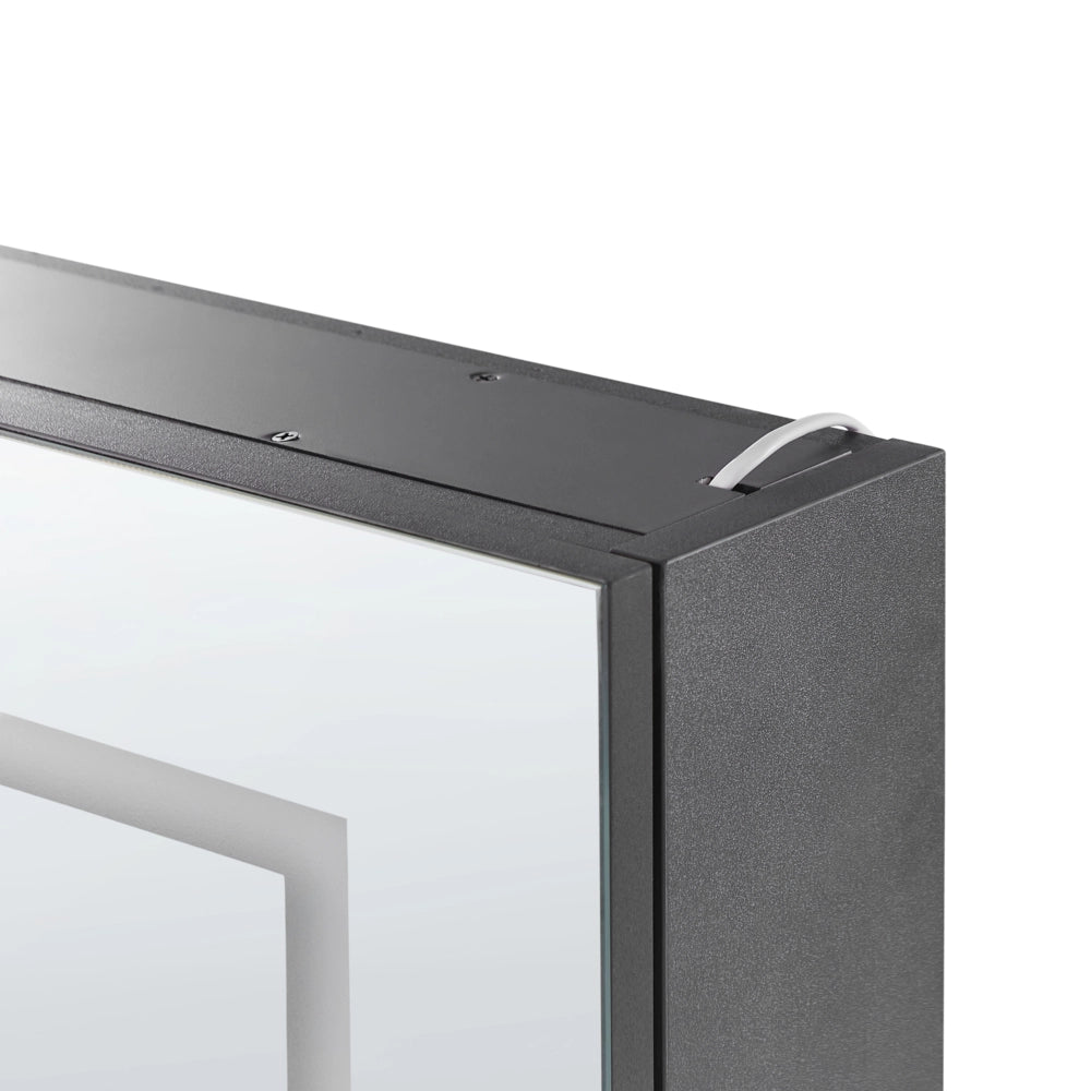 Specchio da bagno in vetro nero e legno con LED 60 x 60 cm Design moderno