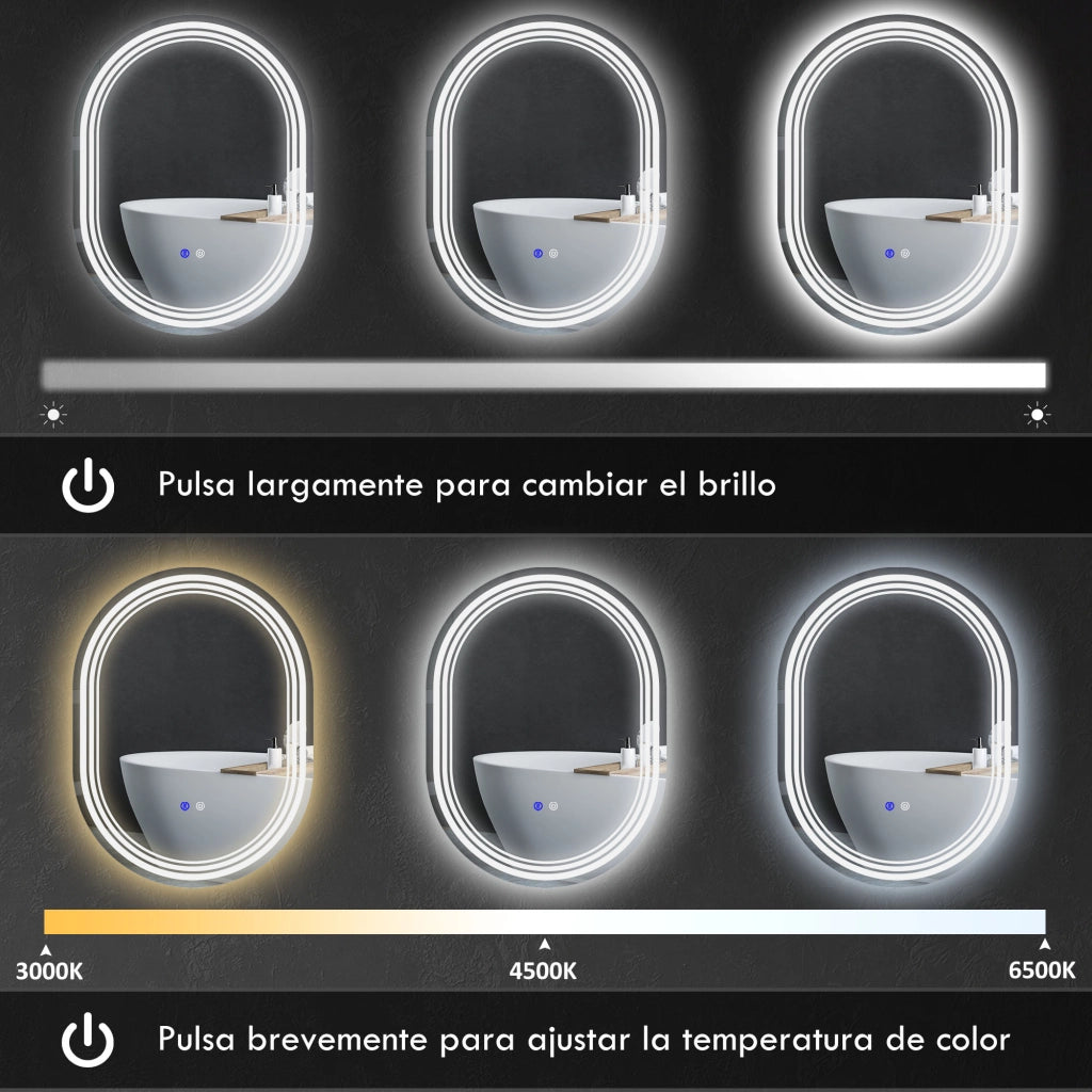 Specchio da Bagno con Luce LED ¨C Minimal ¨C Bianco 70x50 cm