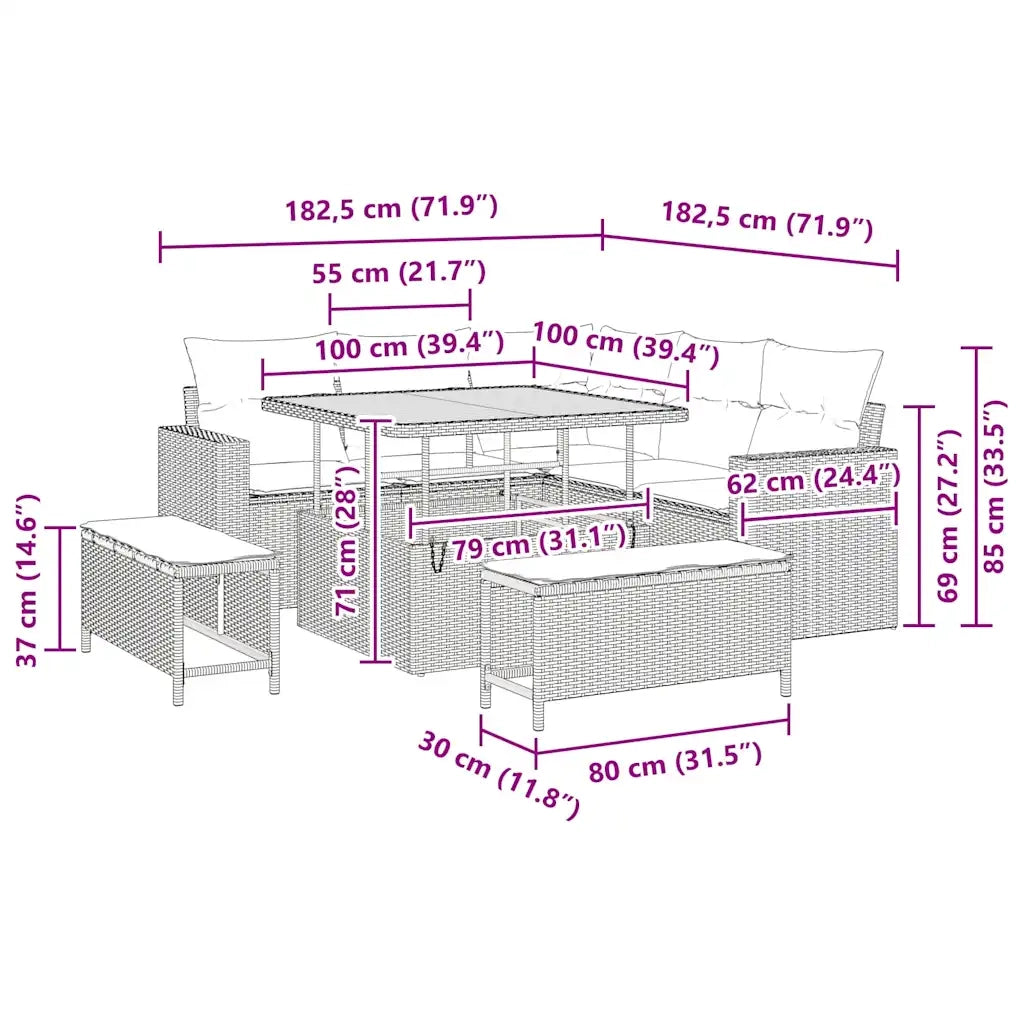 Set Divano da Giardino 8 pcs Beige polyrattan 3361607