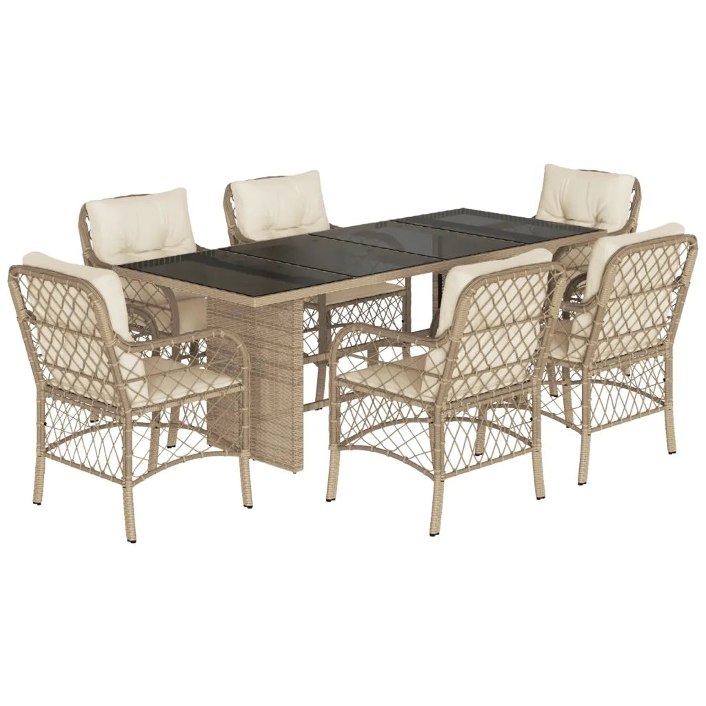 Set da Pranzo da Giardino 7 pz con Cuscini Beige in Polyrattan 3212062