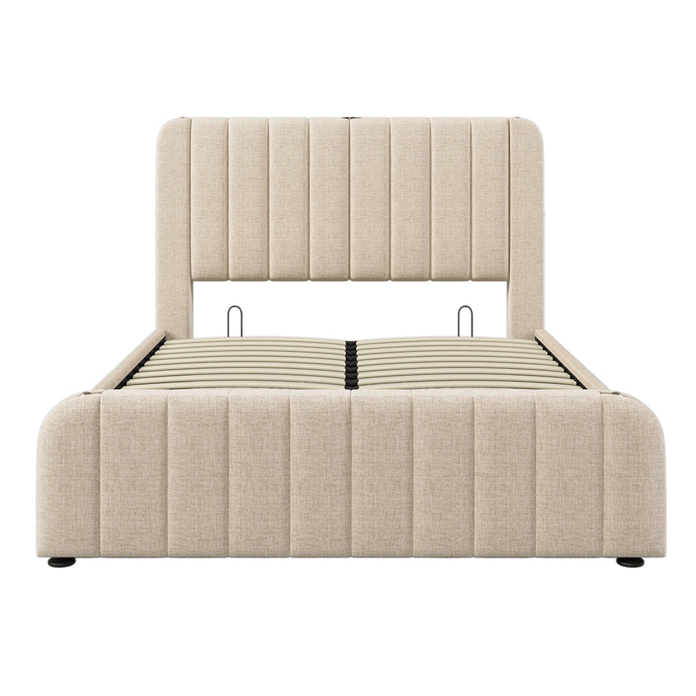Letto imbottito con testiera - Xylo - 160x200 cm - Beige - USB, Type-C
