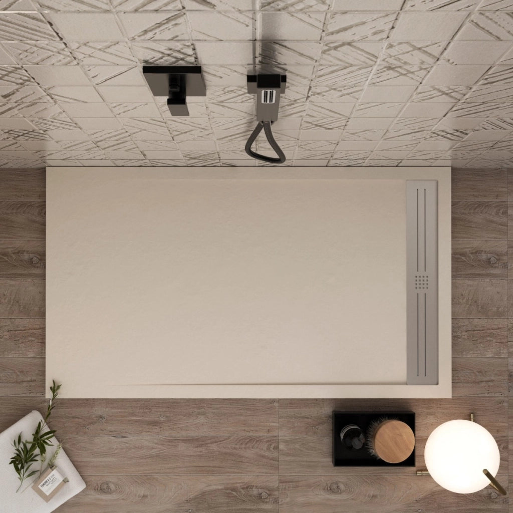 Piatto doccia in marmoresina crema effetto pietra cemento relax, misura 70x200