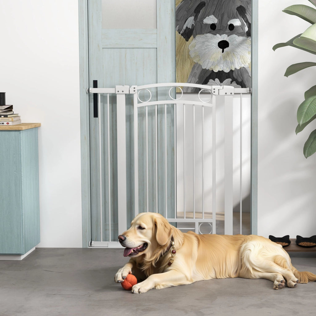 Barriera per Cani con Porta Regolabile ¨C Minimal ¨C Bianco 76-104 cm