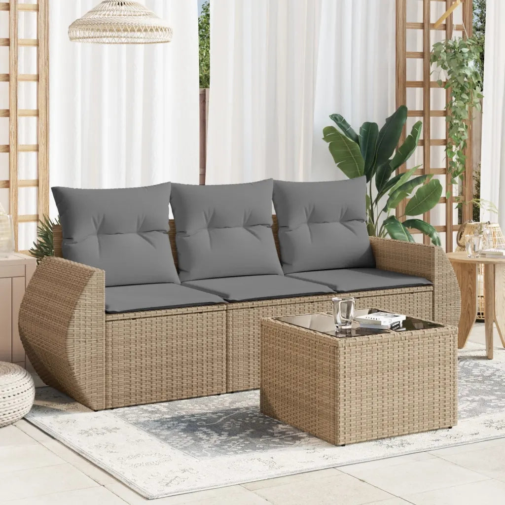 Set Divano da Giardino 4 pz con Cuscini Beige in Polyrattan 3221068