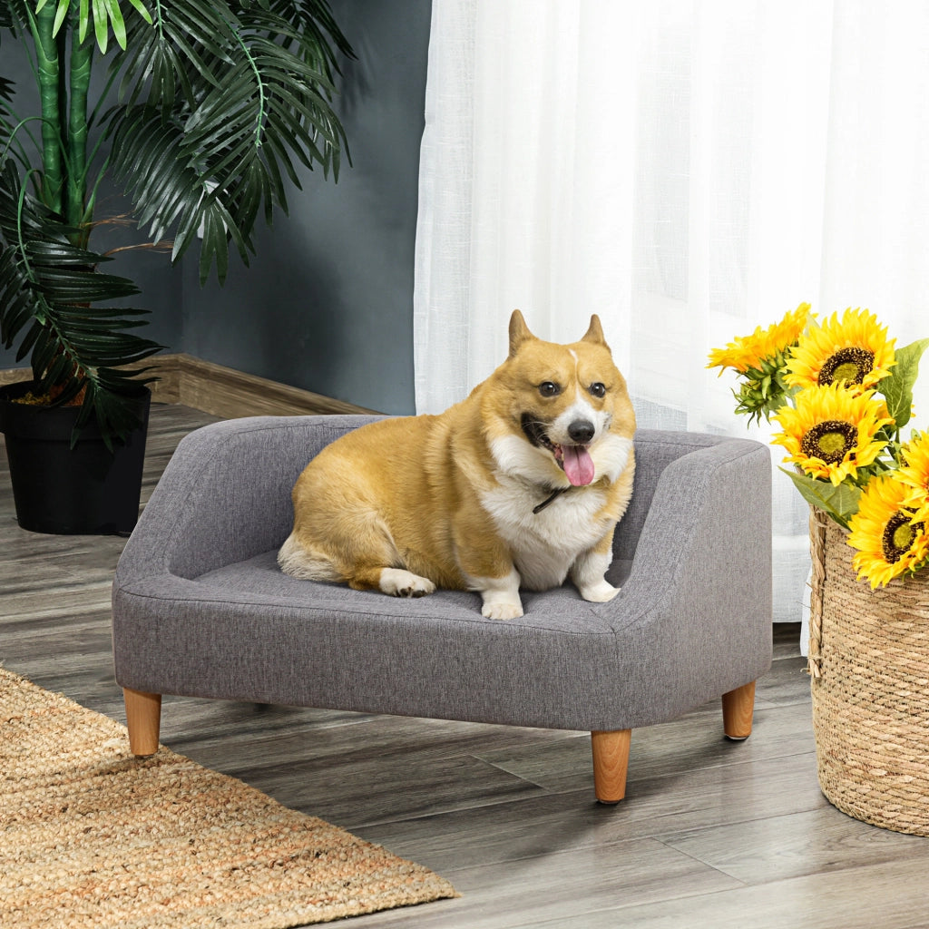 Letto per cane stile scandinavo ¨C Xylo ¨C legno e tessuto grigio sfoderabile 75x55x39 cm