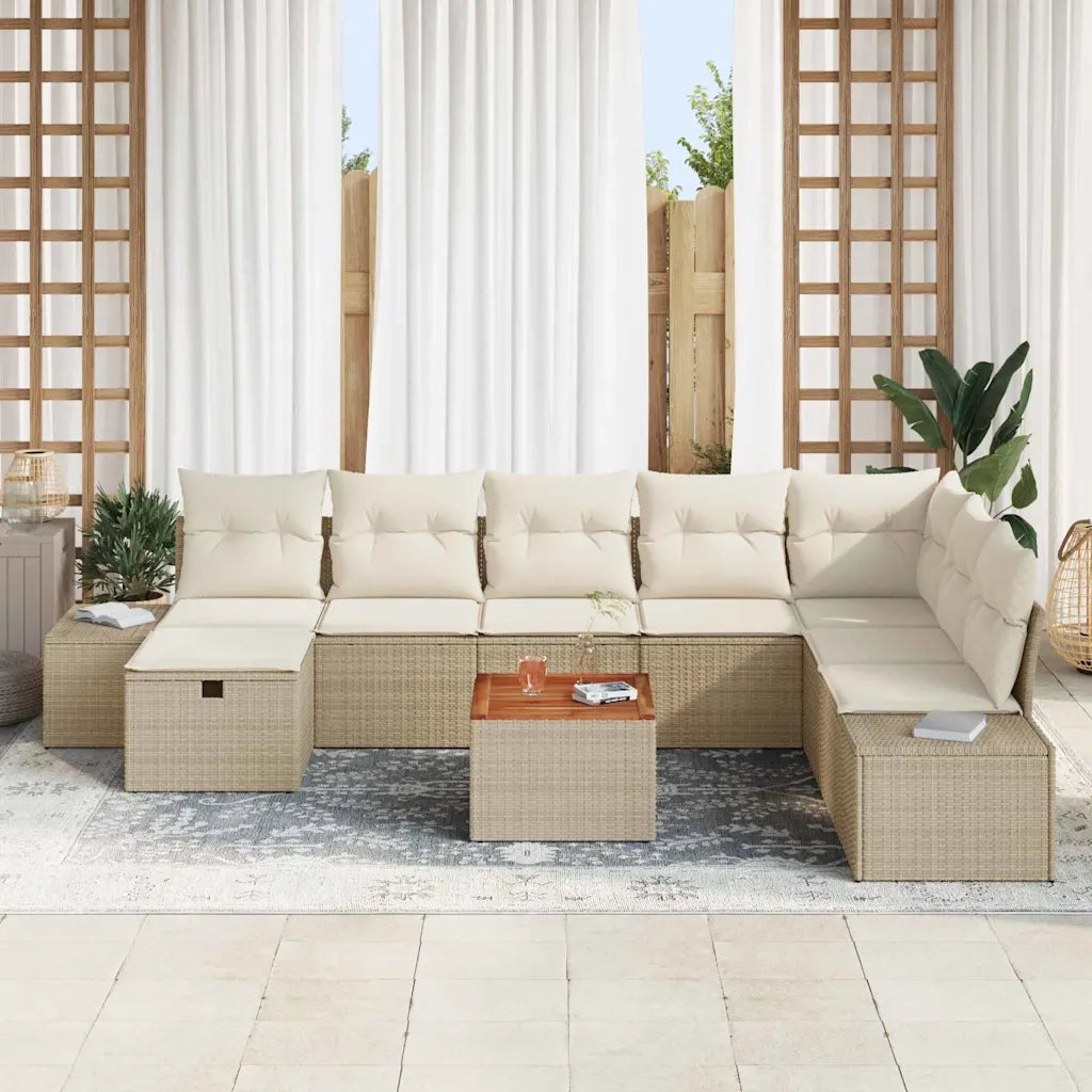 Set Divano da Giardino con cuscino 9 pcs Beige polyrattan