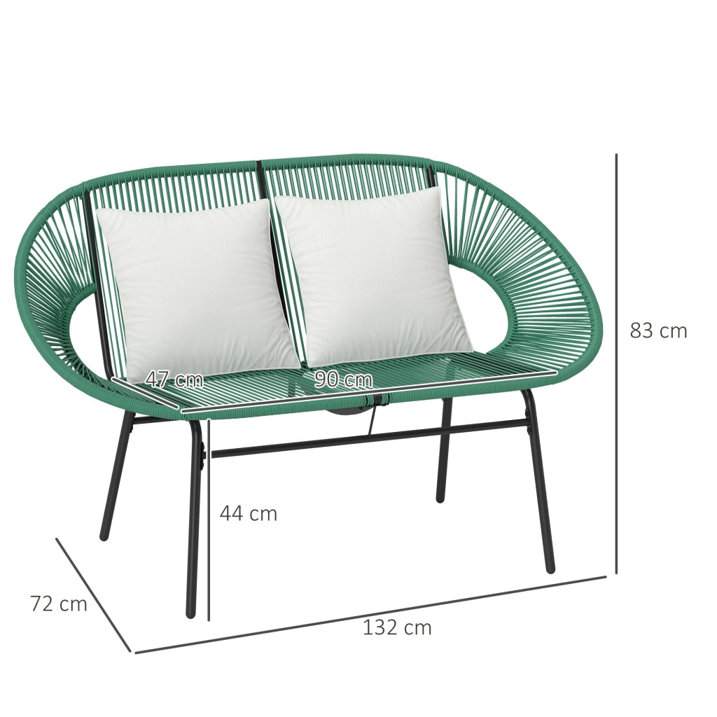 Divano da Giardino 2 Posti 132x72x83 cm con Cuscini e Braccioli in Rattan PE e Acciaio Verde
