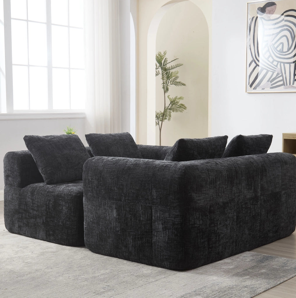 Divano componibile con chaise longue; 250x158x60 cm; chenille nero