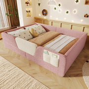 Letto Imbottito in Velluto Rosa 140x190 ¨C Xylo ¨C con Sponde Rimovibili e Tasca