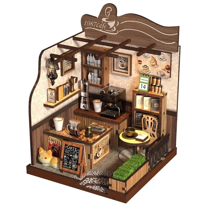 Mathv book nook coffee and home, kit fai da te in legno, 213 pezzi, illuminabile, con istruzioni, eta' 14+