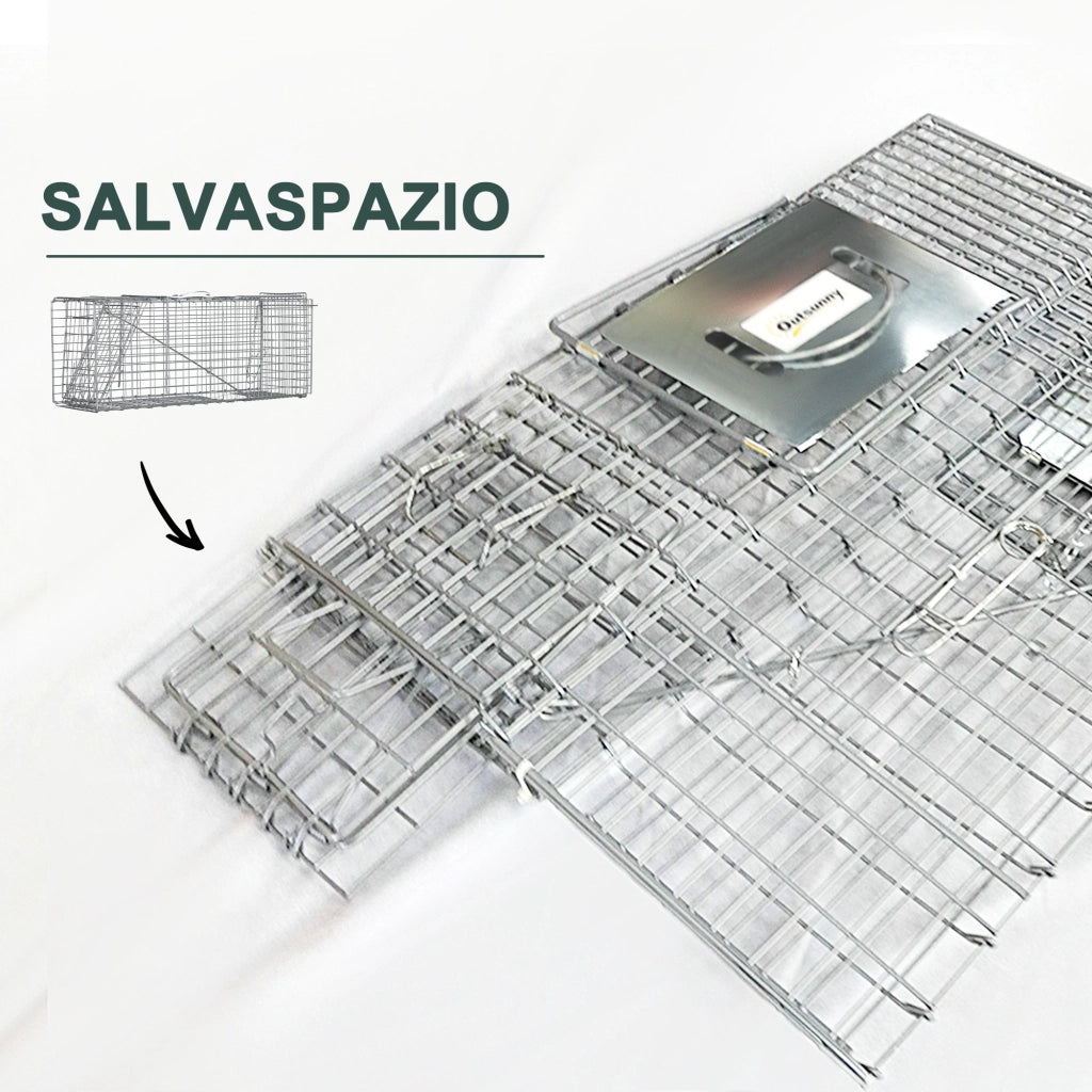 EasyComfort Gabbia Trappola per Animali Vivi Pieghevole in Acciaio, 81x26x34.5cm, Argento