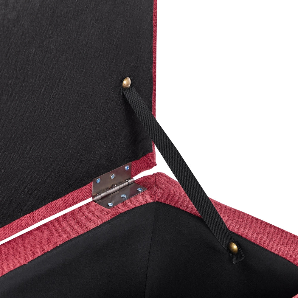 Pouf contenitore in tessuto rosso con coperchio trapuntato camera da letto