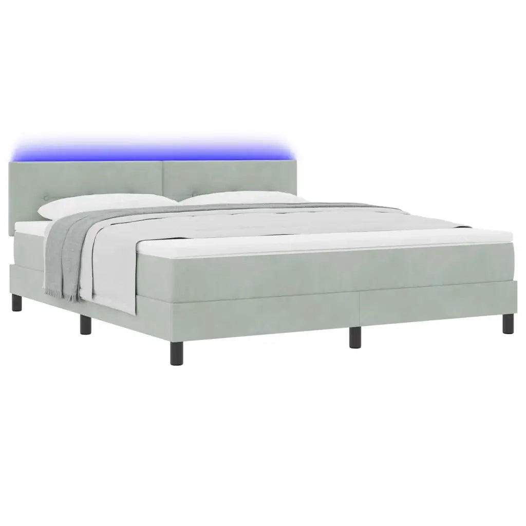 Letto a Sorgente LED con led Grigio chiaro 180 x 200 cm Velluto