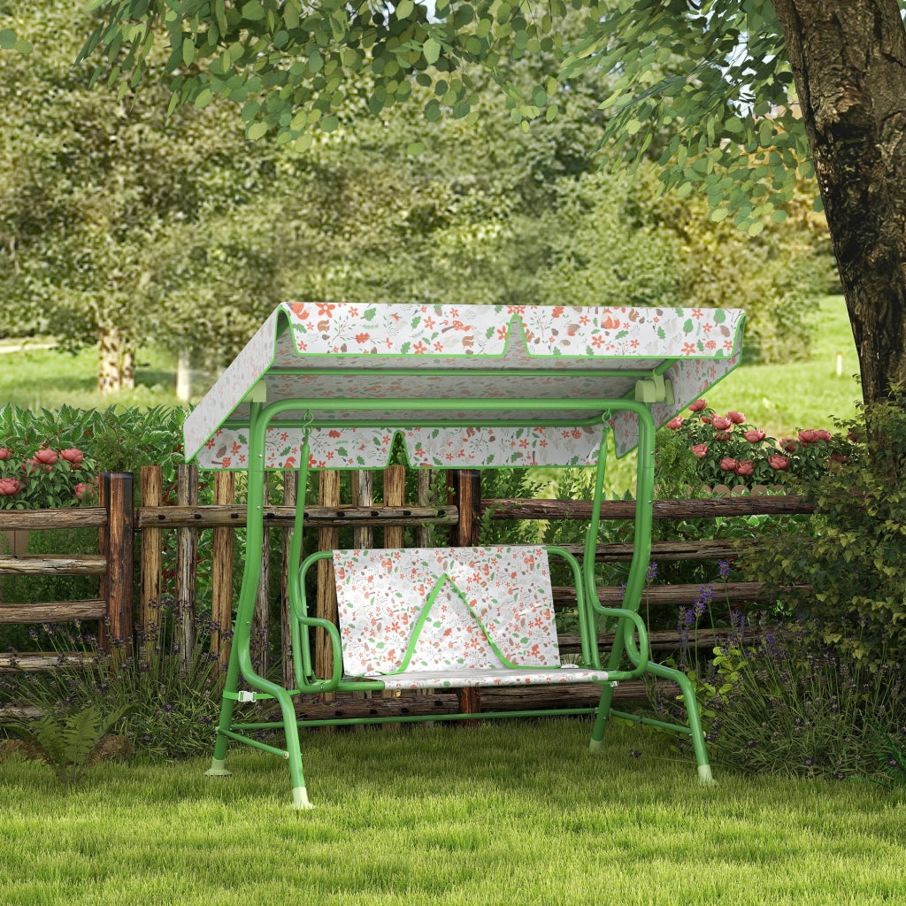 Dondolo per Bambini a 2 Posti con Tettuccio ¨C Xylo ¨C Verde, 112x75x120 cm
