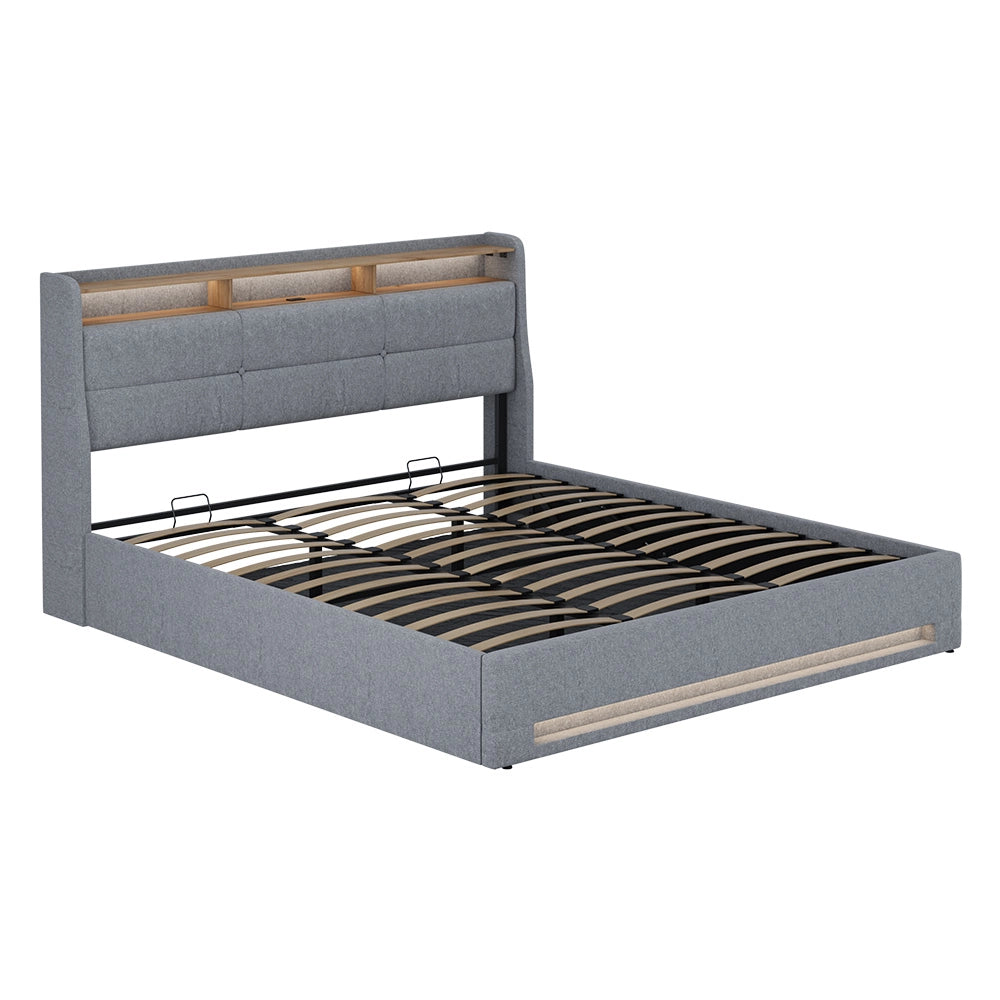 Vitalispa Letto imbottito Grigio/quercia 180x200 con LED e porta USB