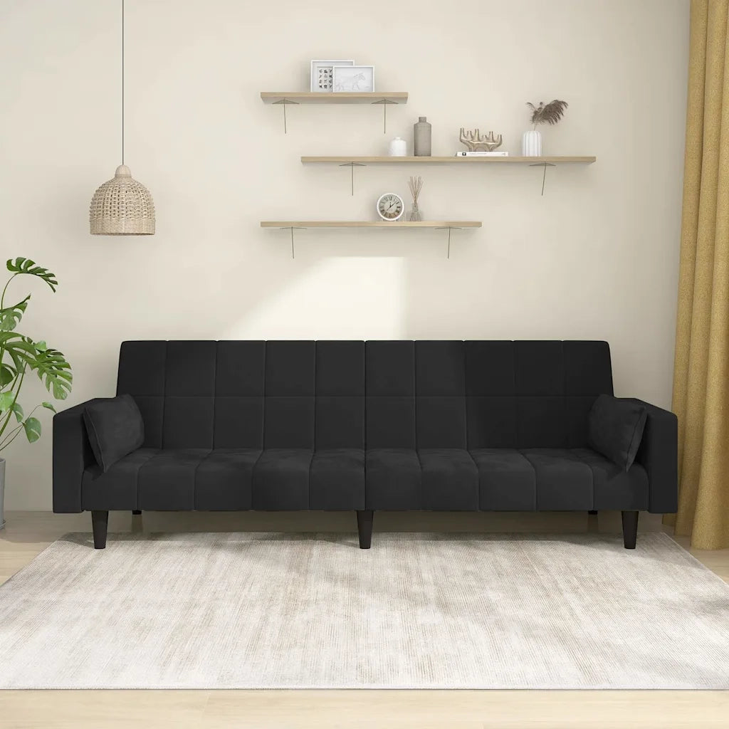 Divano Letto a 2 Posti con 2 Cuscini-Sofa Letto 2 Posti-Daybed Nero in Velluto 507917