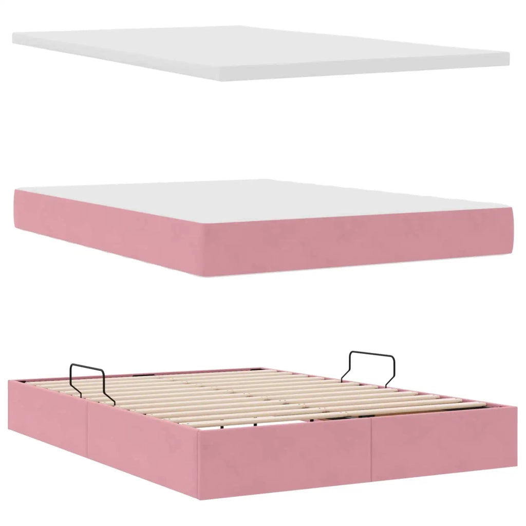 Letto con contenitore e LED con led Rosa 140 x 190 cm Velluto 3371396