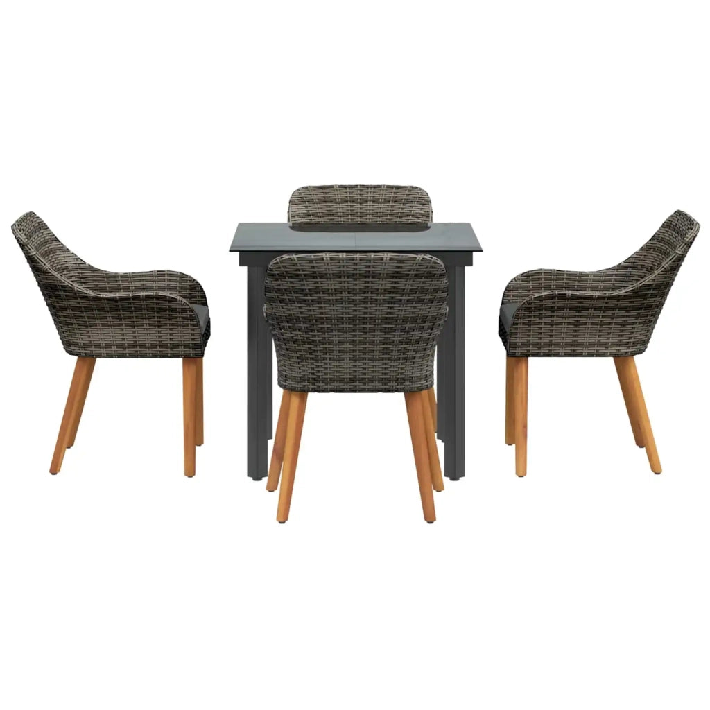 Set da Pranzo per Giardino con cuscino 5 pcs Grigio polyrattan