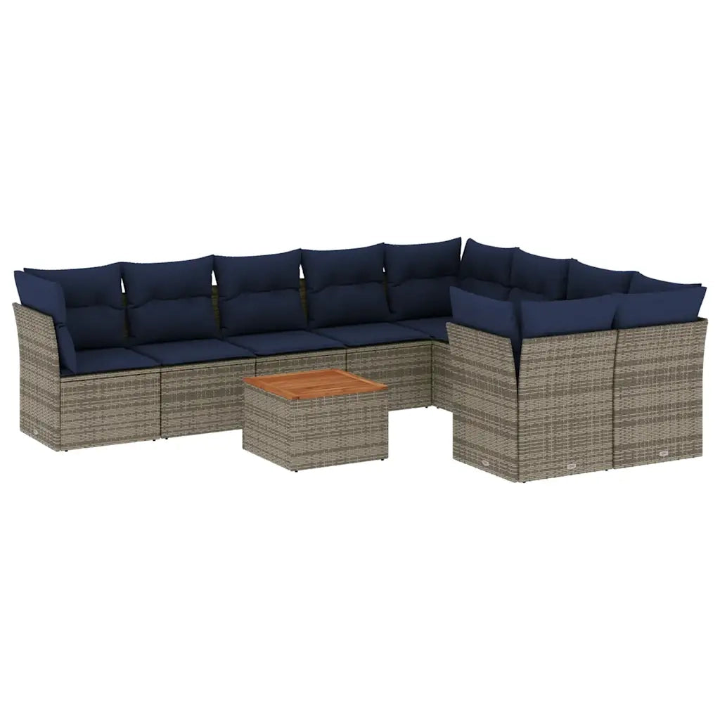 Set Divani da Giardino 10 pz con Cuscini Grigio in Polyrattan 3256152