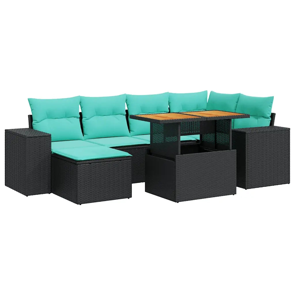 Set Divani da Giardino con Cuscini 7pz Nero Polyrattan 3327396