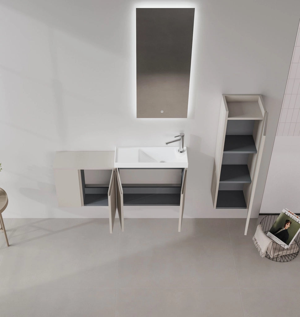 Set mobile lavabo con specchio (2 pezzi) "Ferla 110" - 110 x 22 x 45 cm - Mink opaco