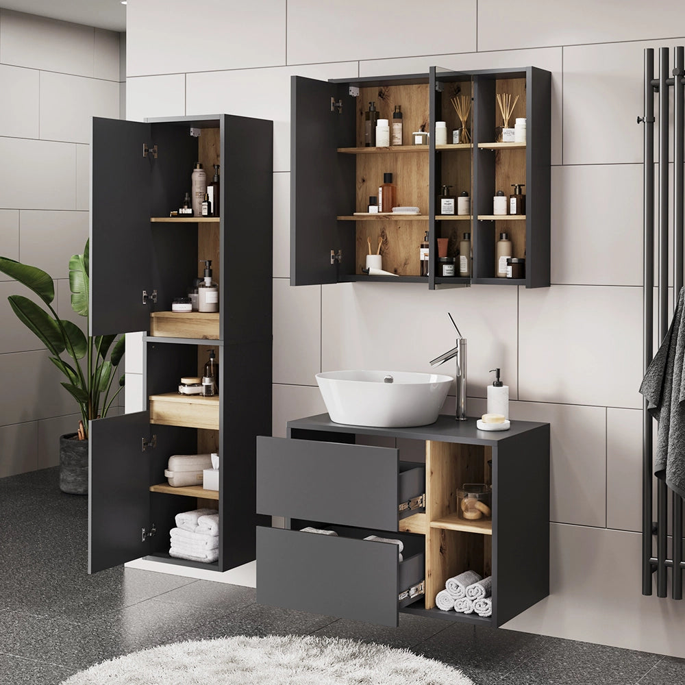 Vicco Set di mobili da bagno Grigio/Artisan 3 parti