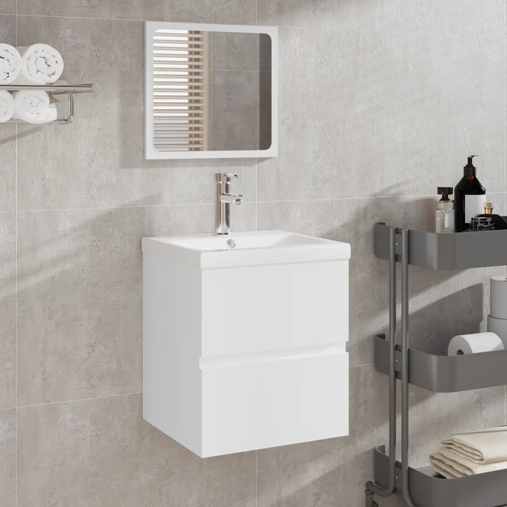 Mobile da Bagno con Specchio Bianco in Legno Multistrato 804863