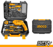 Kit trapano 680w + set 115 utensili in valigetta ingco