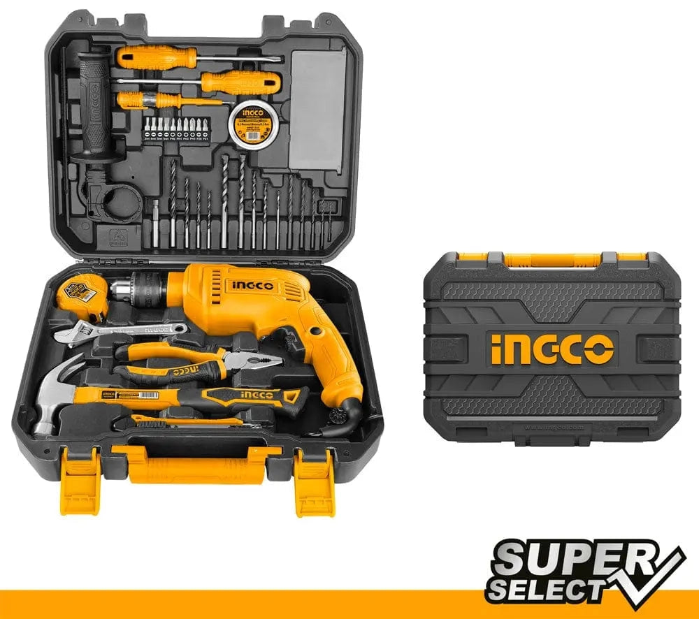 Kit trapano 680w + set 115 utensili in valigetta ingco